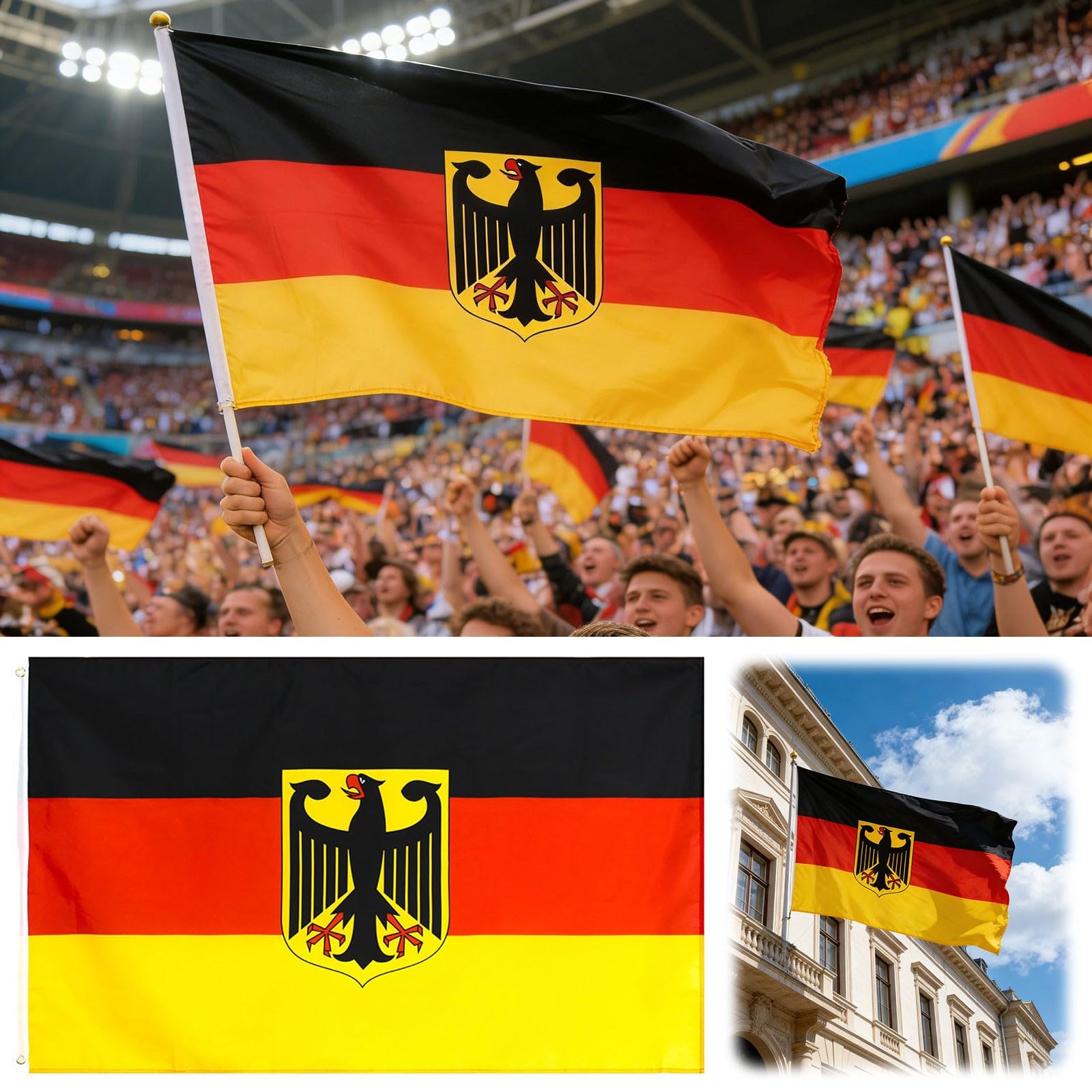 Banners Emblema Alemán para Exhibición Nacional Duradero con Clásico para Hogar o Eventos Alemania con Calidad Gruesa 2 Ojales 150 X 250 cm