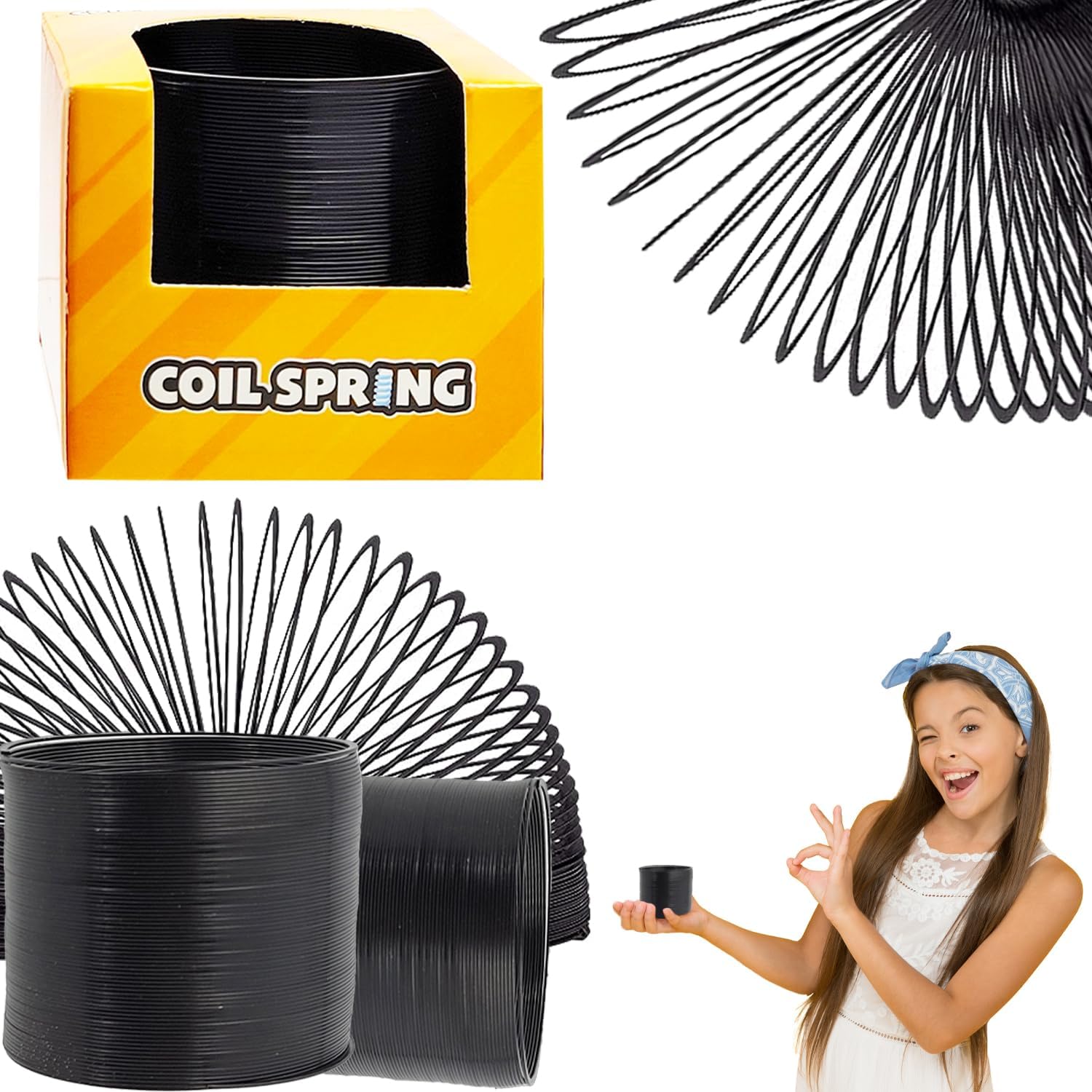 The Dreidel Company Black Metal Coil Spring, Goody Bag Fillers, Party Favor for Kids, Variety of 2.4" (60mm) Individually Boxed (10-Pack)