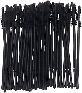 مجموعة فرش ماسكارا رموش ناعمة محمولة لمرة واحدة من السيليكون بمقبض من البولي بروبيلين للمكياج، 50 قطعة من دازايج (اسود، بشكل برج)