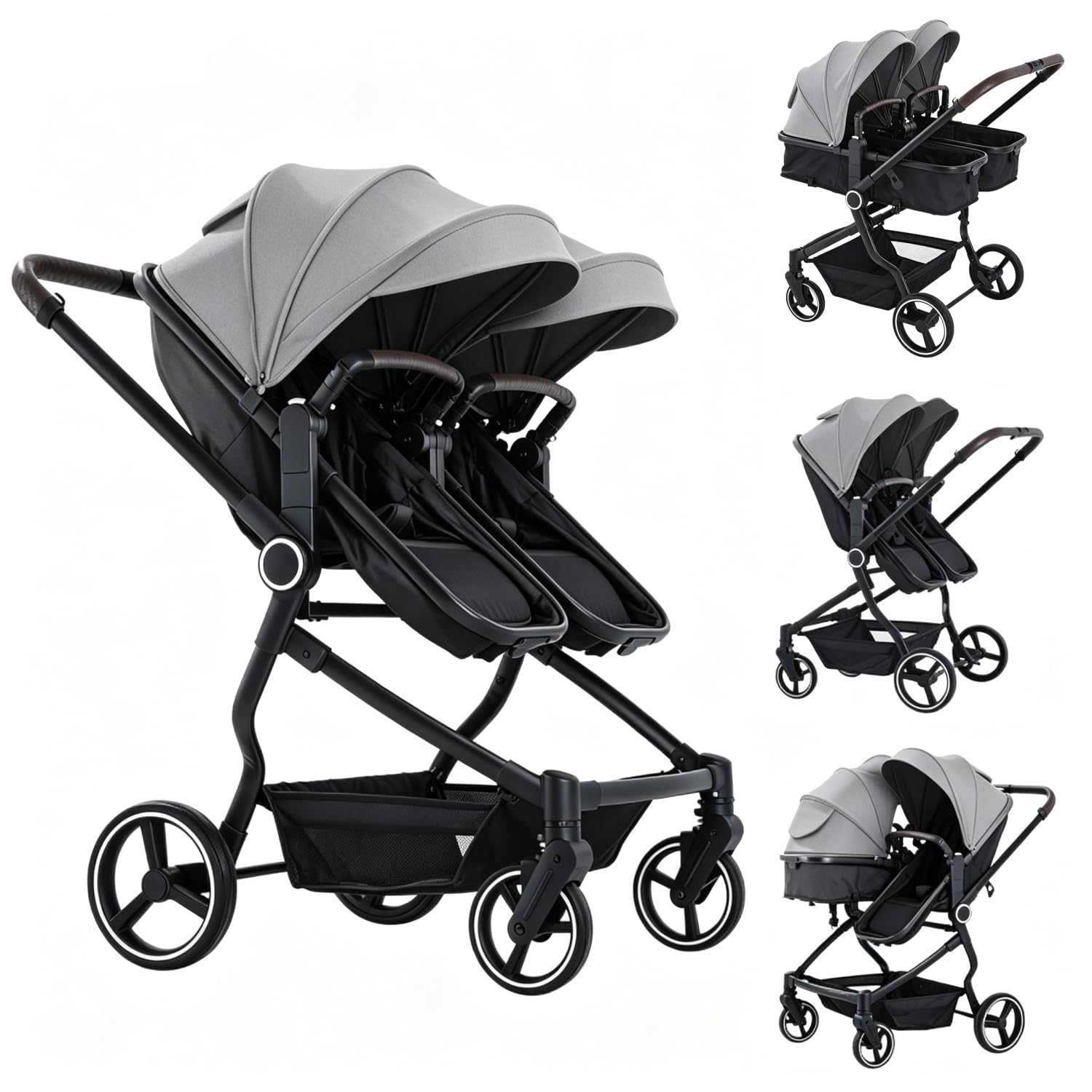 TALENBEEN Double Stroller for Infant and Toddler, Gray | Lightweight side-by-side twin | 26.8
