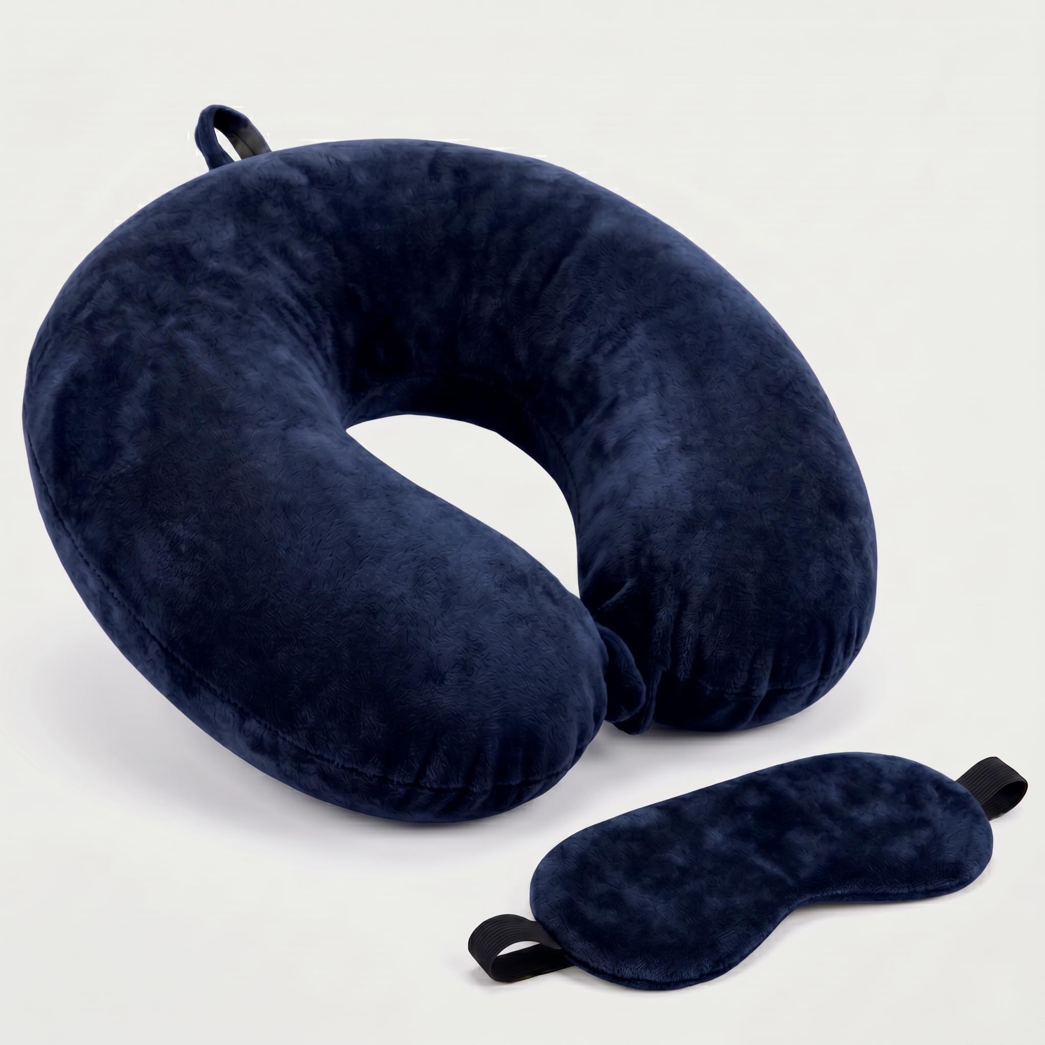 Travel Neck Pillow with Eye Mask & Ear Plugs Combo|Ultra Soft Velvet Fabric|Ergonomically Designed for Ultimate Comfort for Air, Car, Train, Bus Travel- Grey, Standard Size (Neavy Blue)-image-35