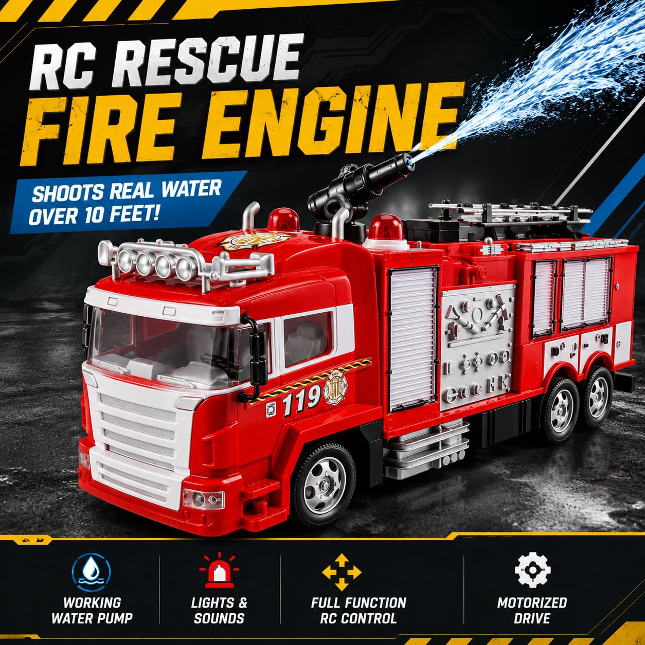 R/C Rescue Fire Engine Toy Truck - Radio Control RC Fire Truck