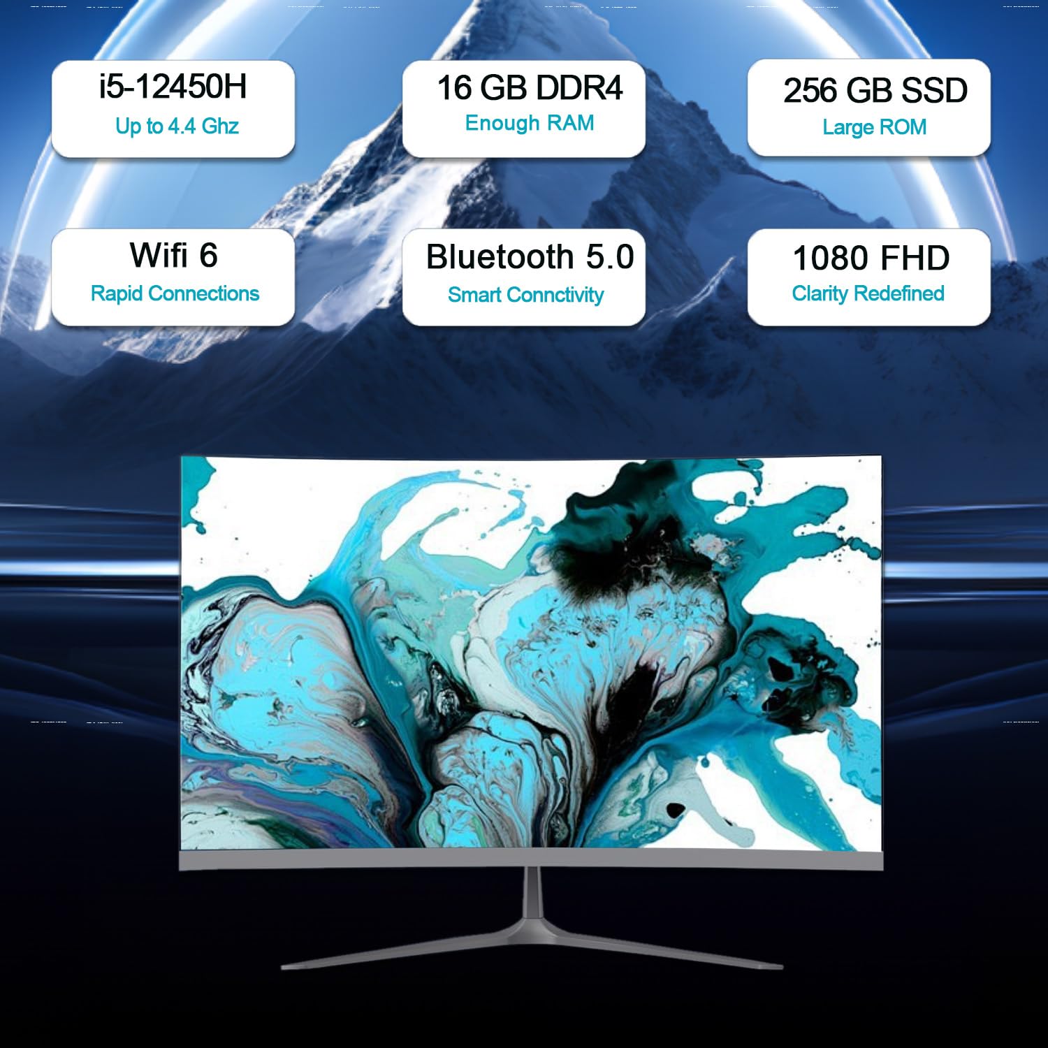 Ordenador Todo-en-Uno de 23,8 Pulgadas i5 Ordenador de Escritorio, Procesador de 8 núcleos, 16 GB de RAM, 256 GB SSD, WiFi, Bluetooth WiredTeclado y ratón, Windows 11 Pro AIO PC (Panel Plano)