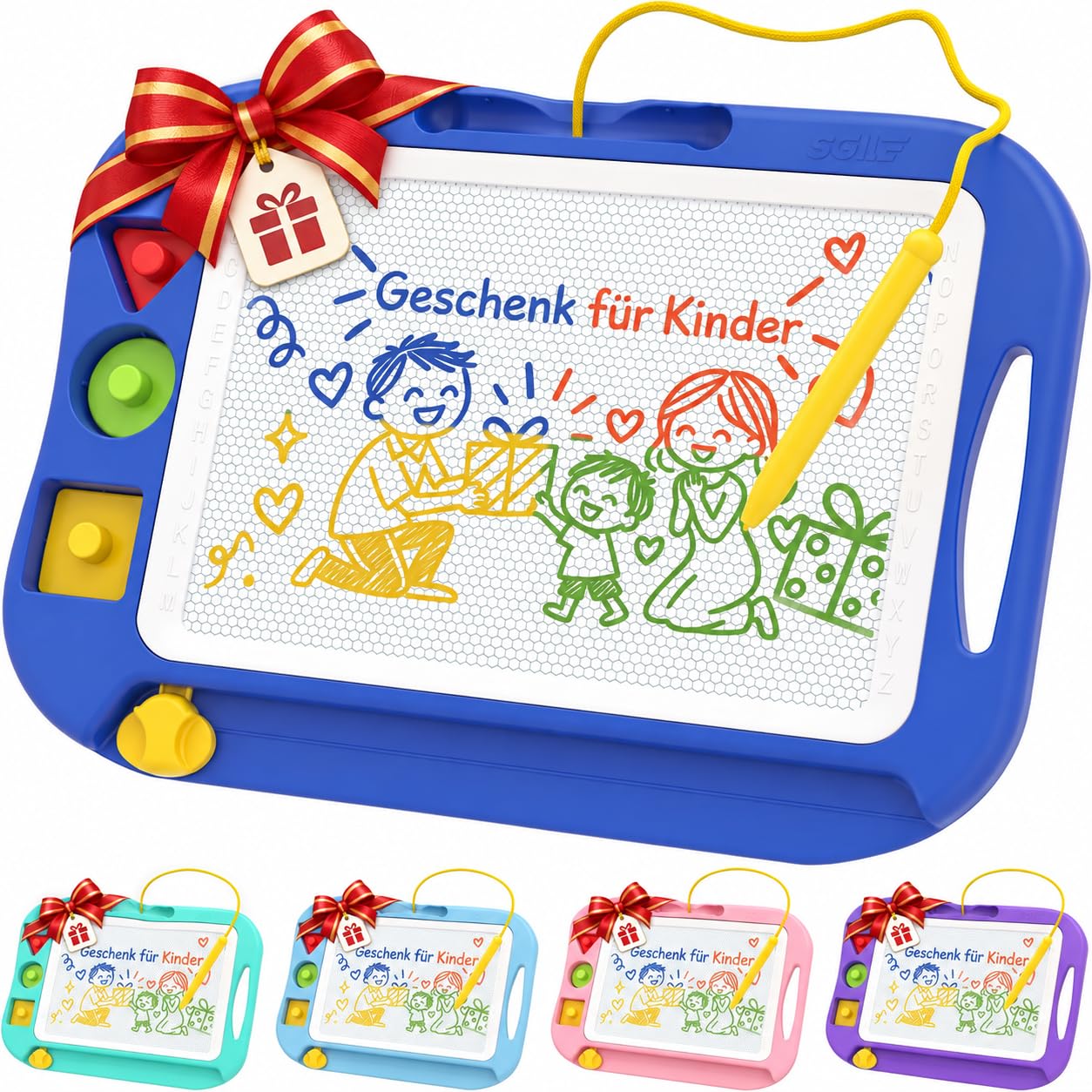 SGILE Magnetische Maltafel, Zaubertafel für Kinder, Groß  32 x 26 cm | Maltafel mit 3 Magnet Stempel, Geburtstag Geschenk Kinder 1-3 Jahre, Doodle Lernspielzeug Malbrett für Jungen & Mädchen, Blau