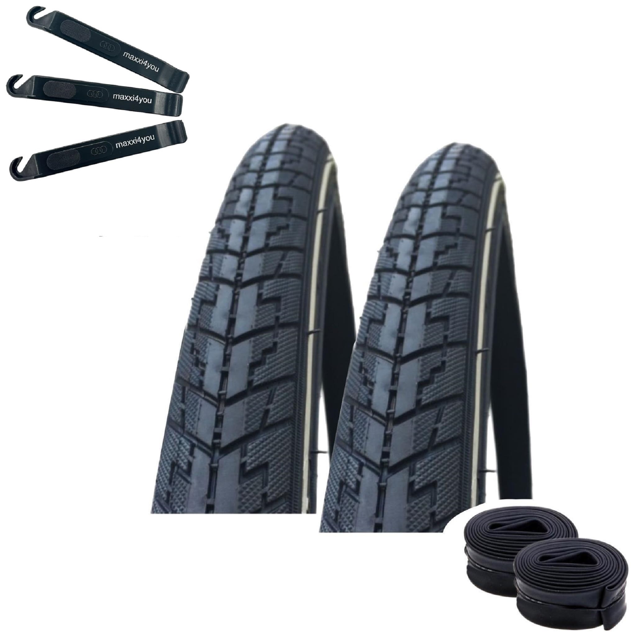 Set di 2 copertoni per pneumatici Rexway Dart con Reflex 32-622 (28 x 1,25) + 2 camere d'aria abbinate DV con 3 leve per pneumatici