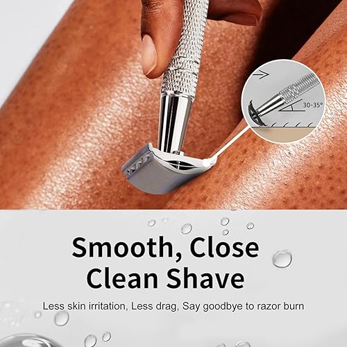 Miniatura 2 de Maquinilla de afeitar de seguridad plateada de doble filo con soporte para hombres y mujeres, maquinilla de afeitar reutilizable de una sola hoja