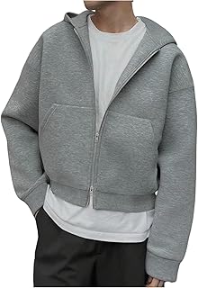 Men's Crop Zip Up Hoodie Long Sleeve Hooded Sweatshirts Casual Basic Out...
