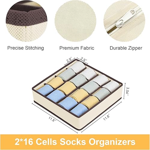 Miniatura 2 de Joyoldelf Organizador de cajones para calcetines, organizador de ropa interior, organizador de 16 celdas de tela, cajas de almacenamiento para Beige