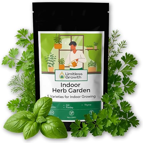 Indoor Herb Pack | 5 Herb Varieties for Year-Round Windowsill Garden | Fresh Herbs All Year - Kitchen Herb Seeds | Basil, Cilantro, Dill, Parsley, English Thyme | Limitless Growth - 5 Indoor Herb Garden