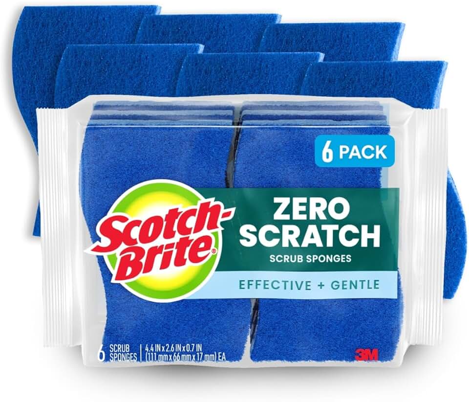 Zero Scratch Scrub Sponge, 6 Kitchen Sponges for Cleaning Around the Home, Bathroom & More, Scratch-free Dish Scrubber, Multi-surf