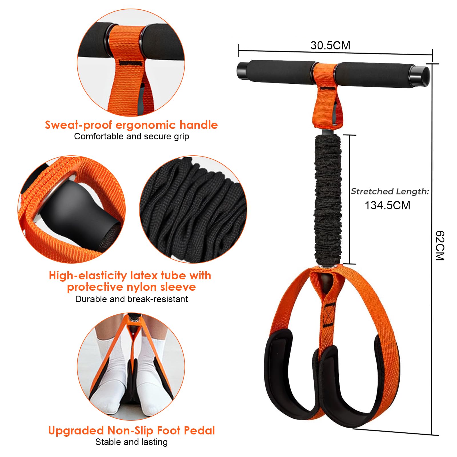Fascia di Resistenza a Pedale con Maniglie, Fasce Elastiche Fitness, Elastici Fitness, Resistance Bands, con Pedale Antiscivolo e Tubo in Lattice, per Casa, Palestra e Allenamento Completo