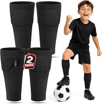 Kids Soccer Shin Guard Sleeves, Shin Guard Holders | Youth Shin Guard Socks with Pocket, Kids Soccer Sleeves for Football Training & Sports Matches