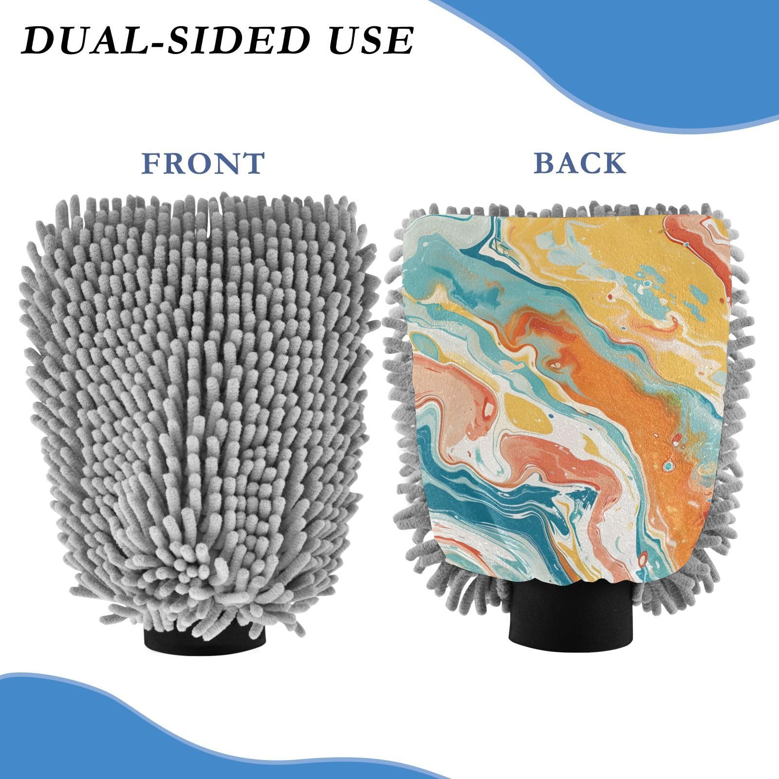 IOACIY Absorbent Microfiber Car Wash Drying Mitts, 2 Pack, Scratch-Free & Lint-Free, Rich Foam, Highly Absorbent, Double Sided, Wash Mitt Perfect for Car Washing, L, Marble (7)