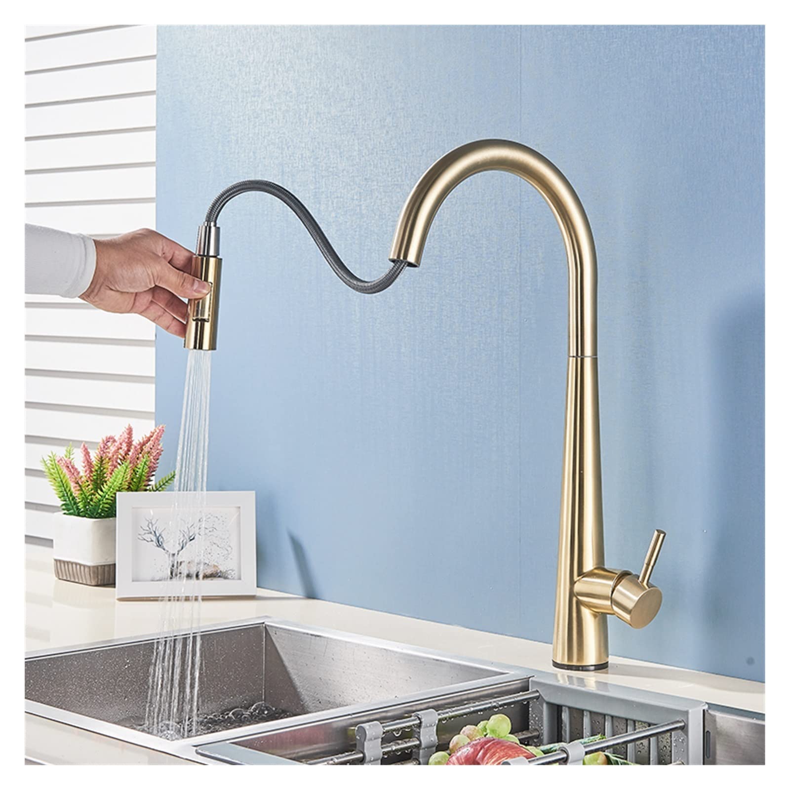 Rubinetti da Cucina con sensore Miscelatore induttivo Smart Touch Control Oro Spazzolato - Rubinetto Estraibile sensibile,Sensore-Nero Opaco