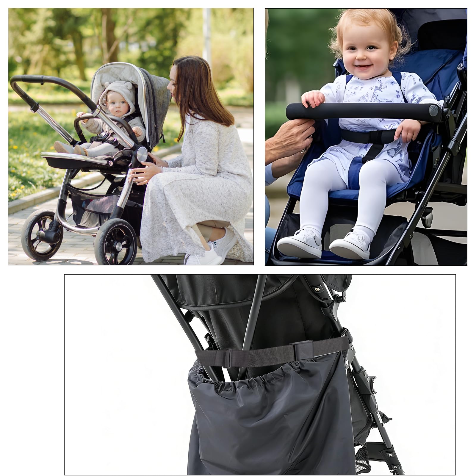 2 cinghie per passeggino da erigere (nero), universali, Sit Me Up, rimorchio per bicicletta per bambini, cintura per seggiolino per bambole, compatibile con passeggini Yoyo ecc