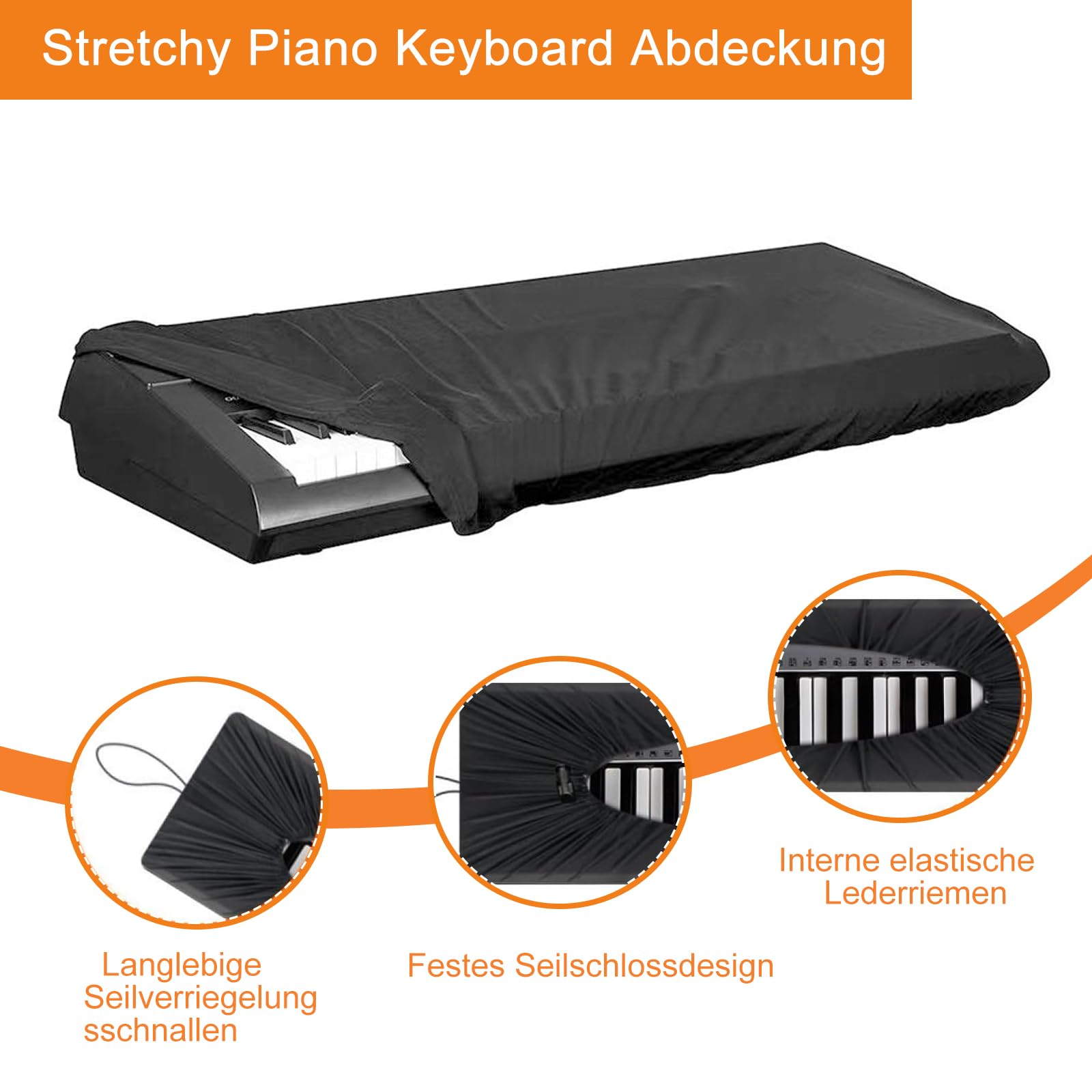 Osłona fortepianu, 88 klawiszy, osłona fortepianu, elektroniczna klawiatura fortepianowa, pyłoszczelna, do klawiatury fortepianowej, ze sznurkiem do ściągania, do Yamaha Kawai Roland