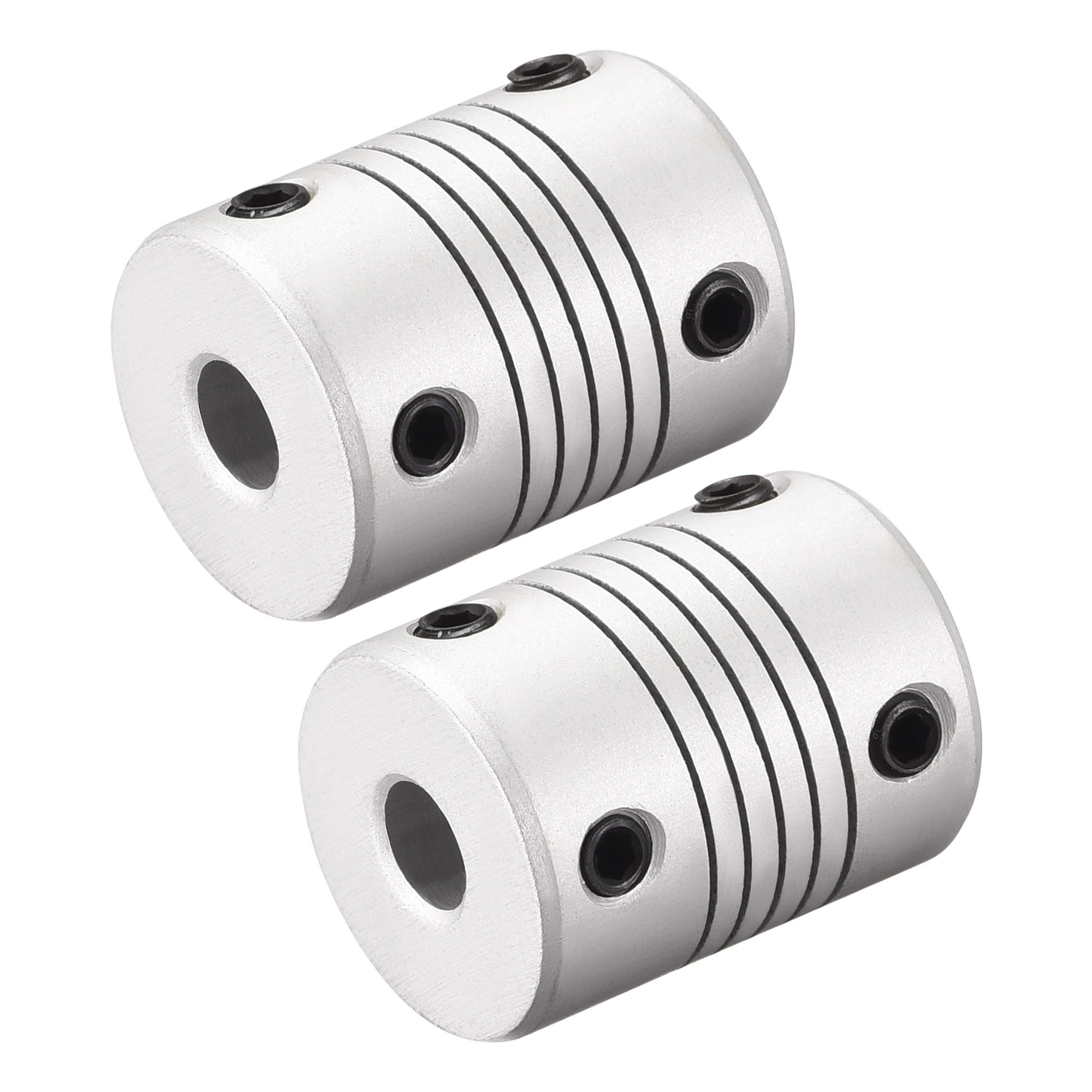 sourcing map 8mm do 8mm Aluminium Stop Wał Sprzęgło Elastyczne Łącznik Silnik Złącze Złącze Złącze L25xD19 Srebrny, 2szt.