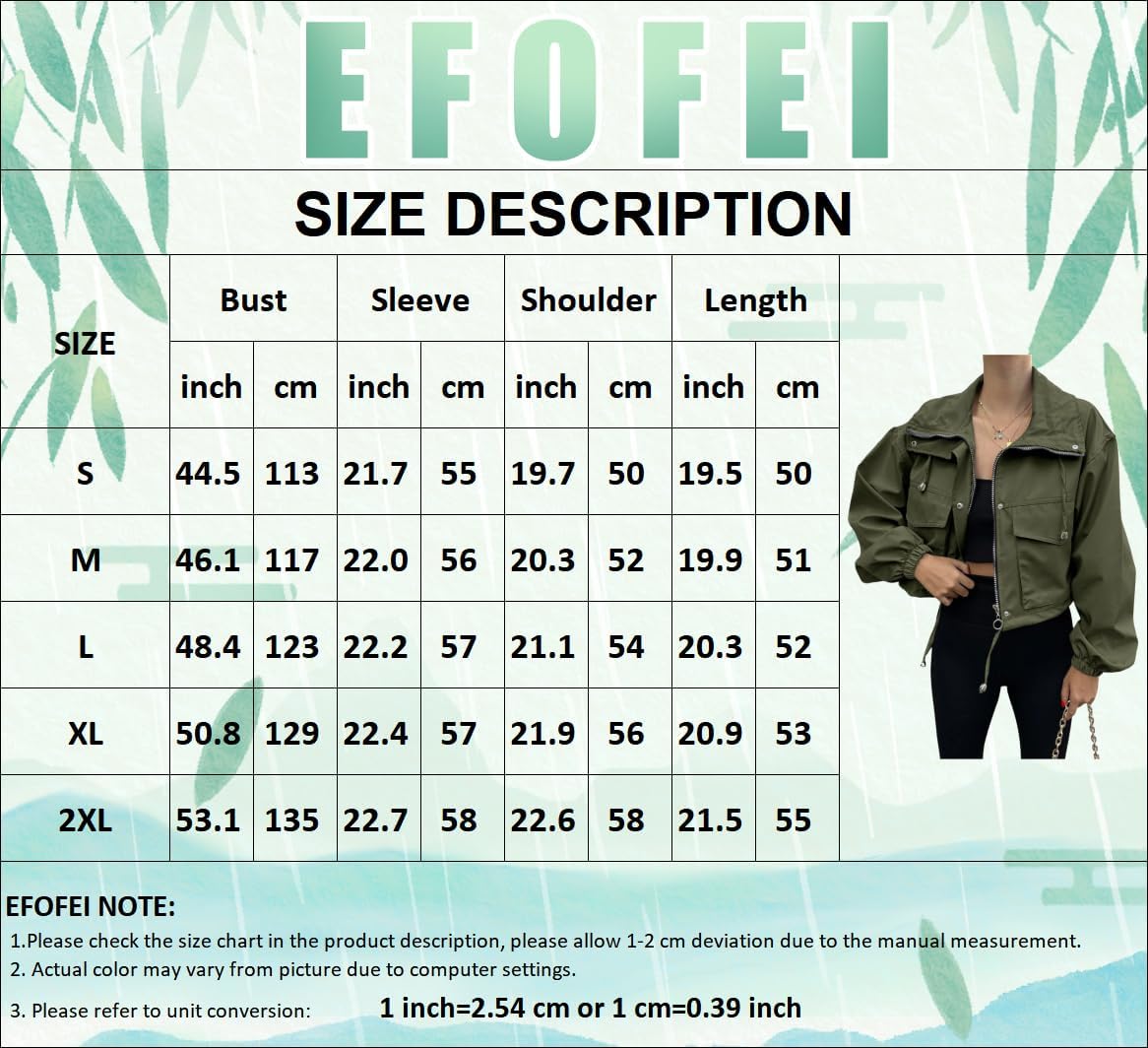 EFOFEI Women Casual Cropped Jackets Zip Up Lightweight Coats Military Short Utility Bomber Coat with Pockets