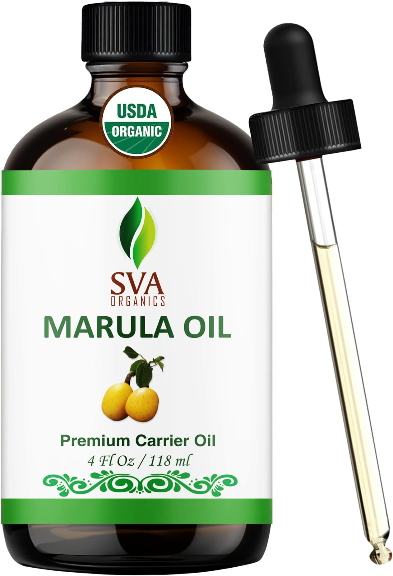 Organic Marula Essential Oil 4 Oz (118 ml)- USDA,Unrefined,Virgin,Cold Pressed by SVA Organics | Perfect for Skin,Hair,Body,Face