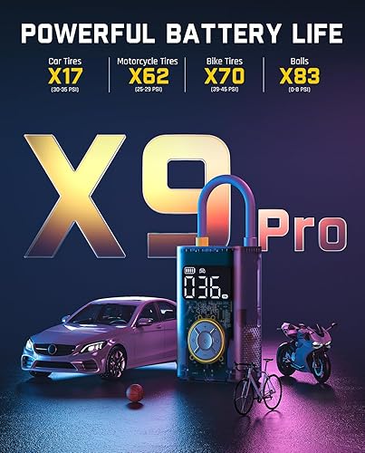 Miniatura 4 de Fanttik X9 Pro - Inflador de neumáticos portátil para coche compacto, bomba eléctrica de bicicleta de 1 minuto con medidor digital de presión de
