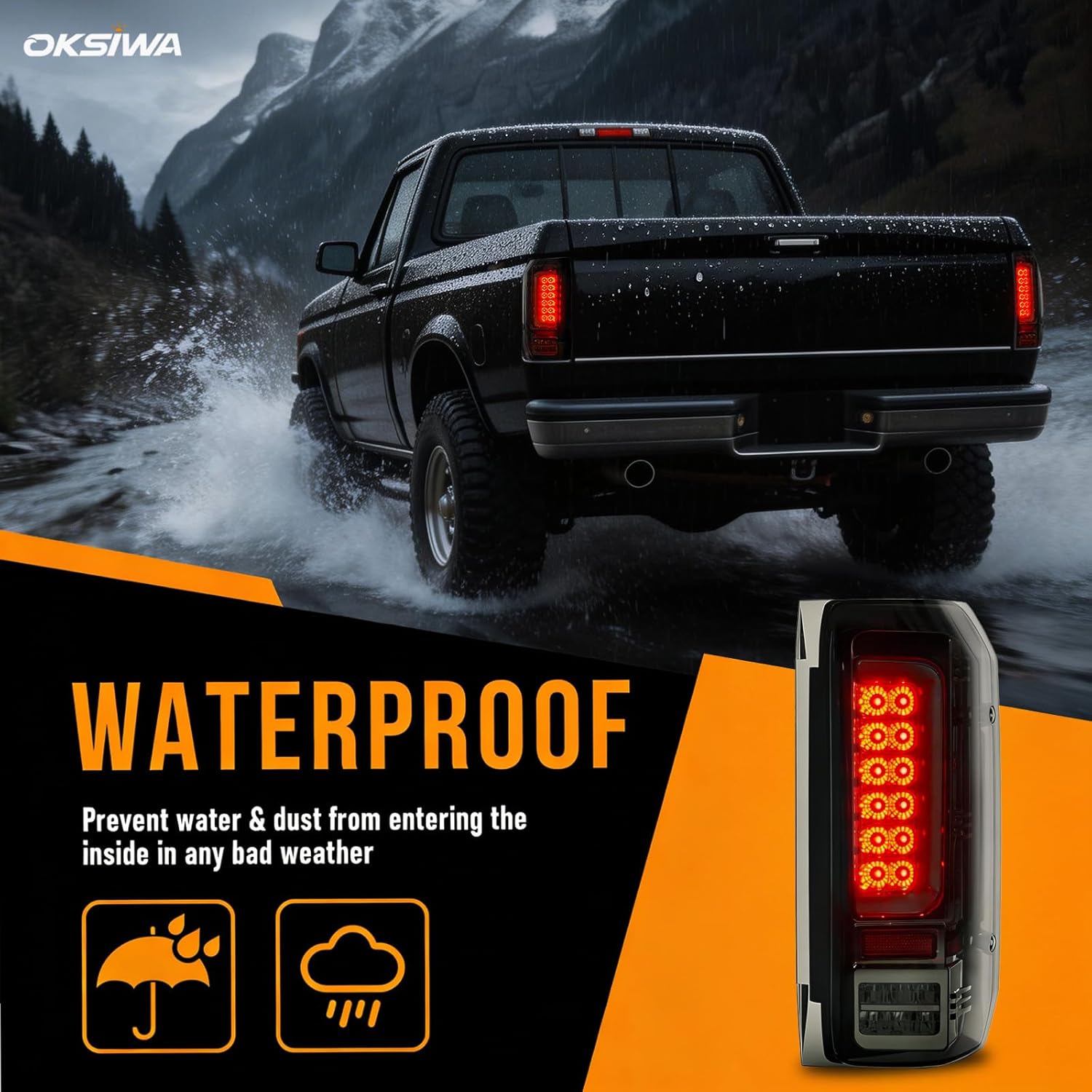 Upgrade LED Tail Lights for 1989–1996 Ford F-150, Bronco, F-250 & F-350, with Started Animation,C Shaped Design Smoked Lens Rear lights,Weatherproof Design,Plug and Play