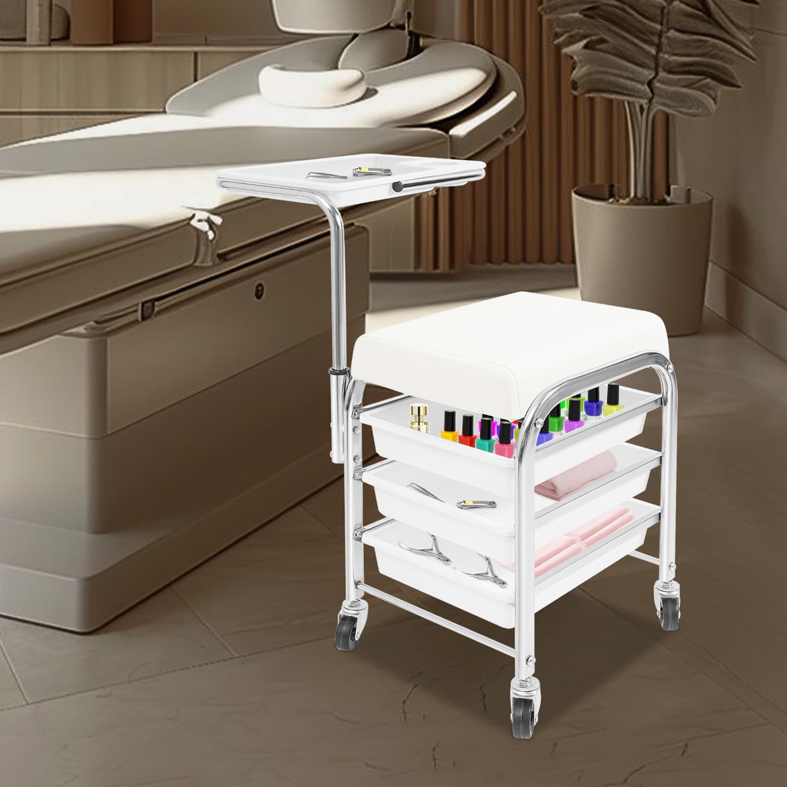 Ysloccbac White Manicure And Pedicure Tool Storage Cart - Beauty Manicure Trolley - Compact Design With Wheels For Easy Movement And Tool Organization