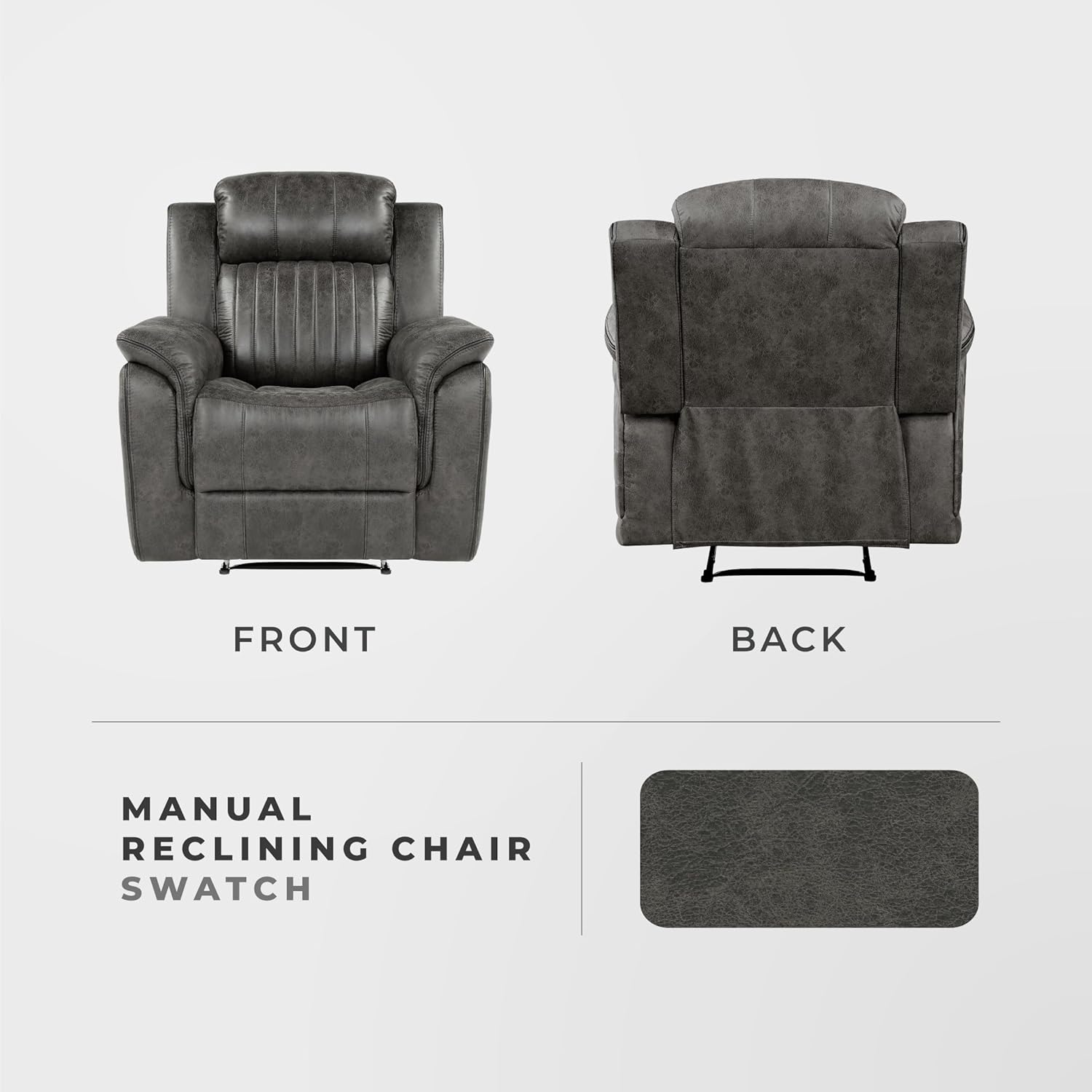 Lexicon Recliner Chair, Home Theater Seating, Manual Polished Microfiber Upholstery Reclining Chair, 39.5" W Recliner, Brownish Gray