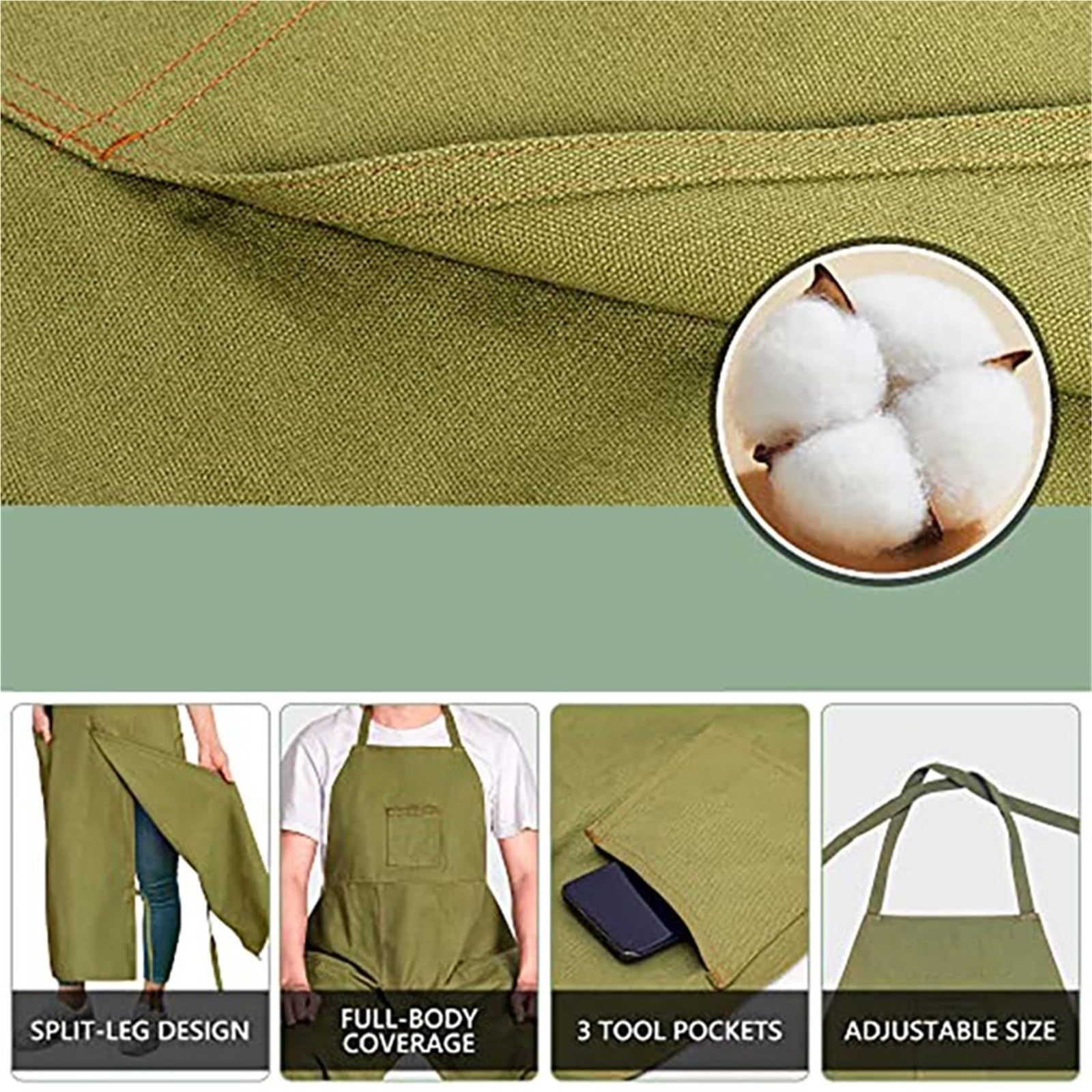 Tablier Potier à Jambes Séparées Tablier long une pièce, multipoches, leggings décontractés, bouts fendus, réglage du cou en usine