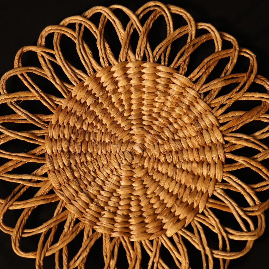 Aurelia Lumina Water Hyacinth Coasters | Hand-Braided by Artisans, Scalloped Halo Border, Natural Honey Tone, Intricate Sunburst Pattern, Rustic Boho Decor-image-28