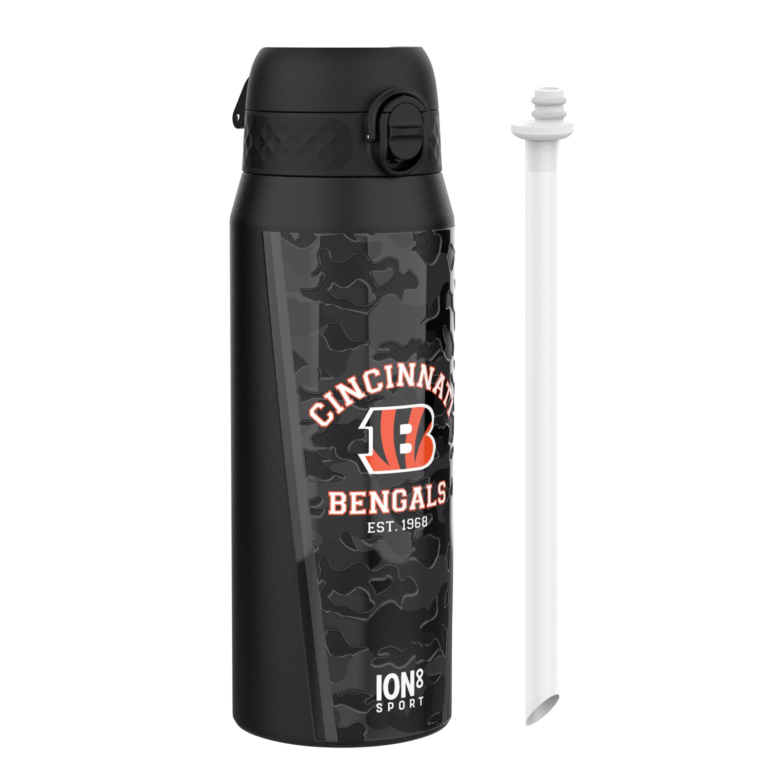 NFL Cincinnati Bengals Sports Thermal Water Bottle with Removable Straw, 750ml/24oz, Leak Proof Insulated Drinking Bottle, Easy to Open, Secure Lock, Dishwasher Safe, Flip Cover, Metal Water Bottle