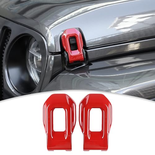 CheroCar for Jeep Hood Lock Latches Cover Catch Brackets Cover External Accessories Decoration Stickers for 2018-2025 Jeep Wrangler JL JLU & 2020-2025 Gladiator JT (Red) - Red