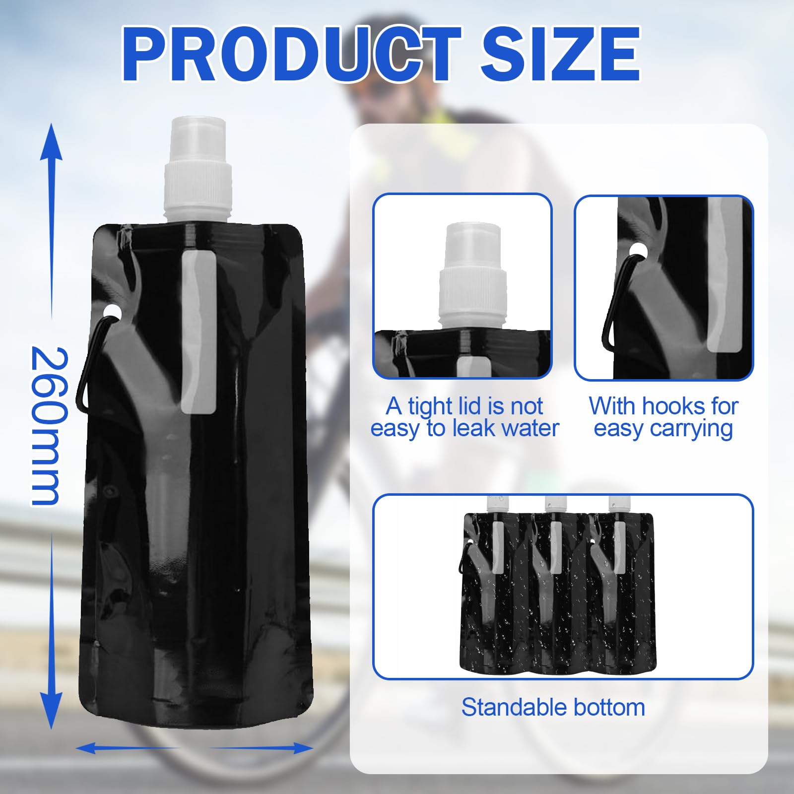 Lot De 3 Bouteilles D’eau Pliables Pynzeka – 700 Ml, Sans BPA, PET+PE, Se Tiennent Debout, Pour Randonnée, Voyage, Camping (noir)