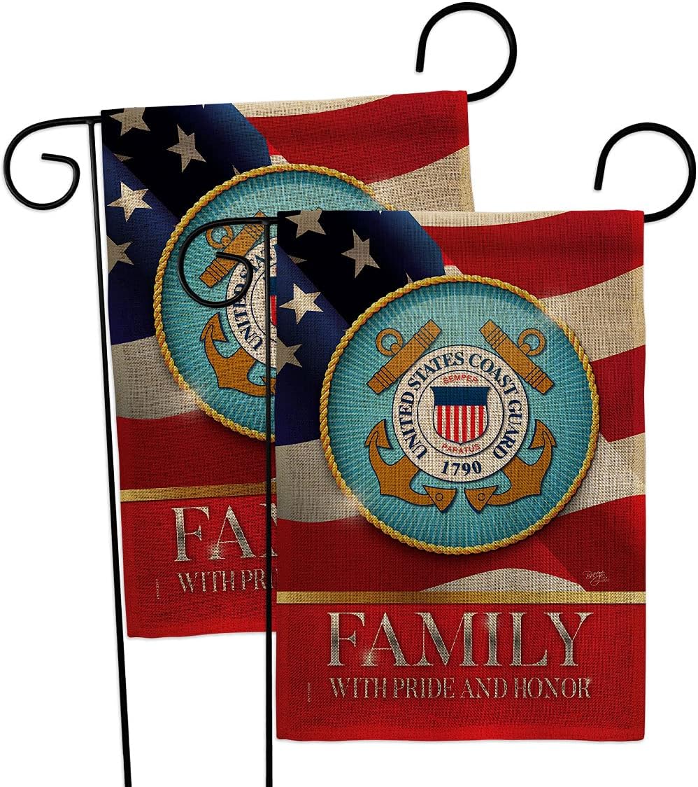 US Coast Guard Family Honor Burlap Garden Flags 2pcs Pack Armed Forces USCG Semper Paratus United State American Military Veteran Retire Official Gift Yard House Double-Sided 13 X 18.5