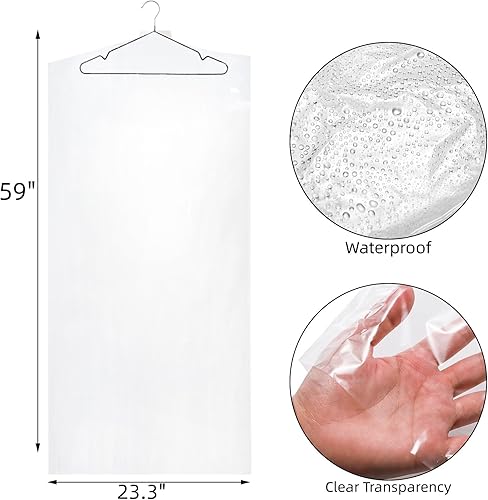 Miniatura 2 de AVLA Paquete de 50 bolsas de plástico para ropa, bolsas transparentes para limpieza en seco, cubierta para ropa colgante de limpieza en seco, bolsa