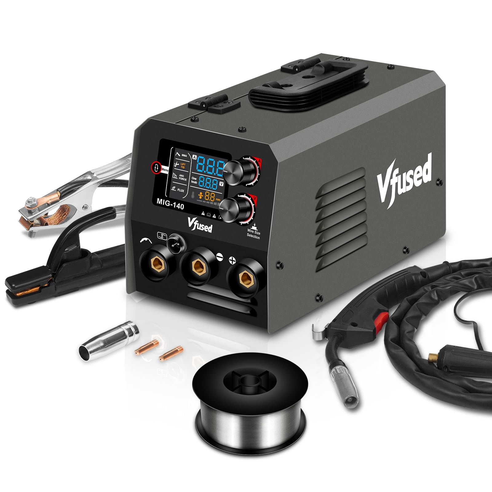 140A MIG Schweißgerät 3 in 1 Fülldraht ohne Gas MMA WIG IGBT Inverter mit Synergischem Drahtvorschub für Autoauspuff Karosserieblech Zaunbau Hausreparaturen für Anfänger & Hobby