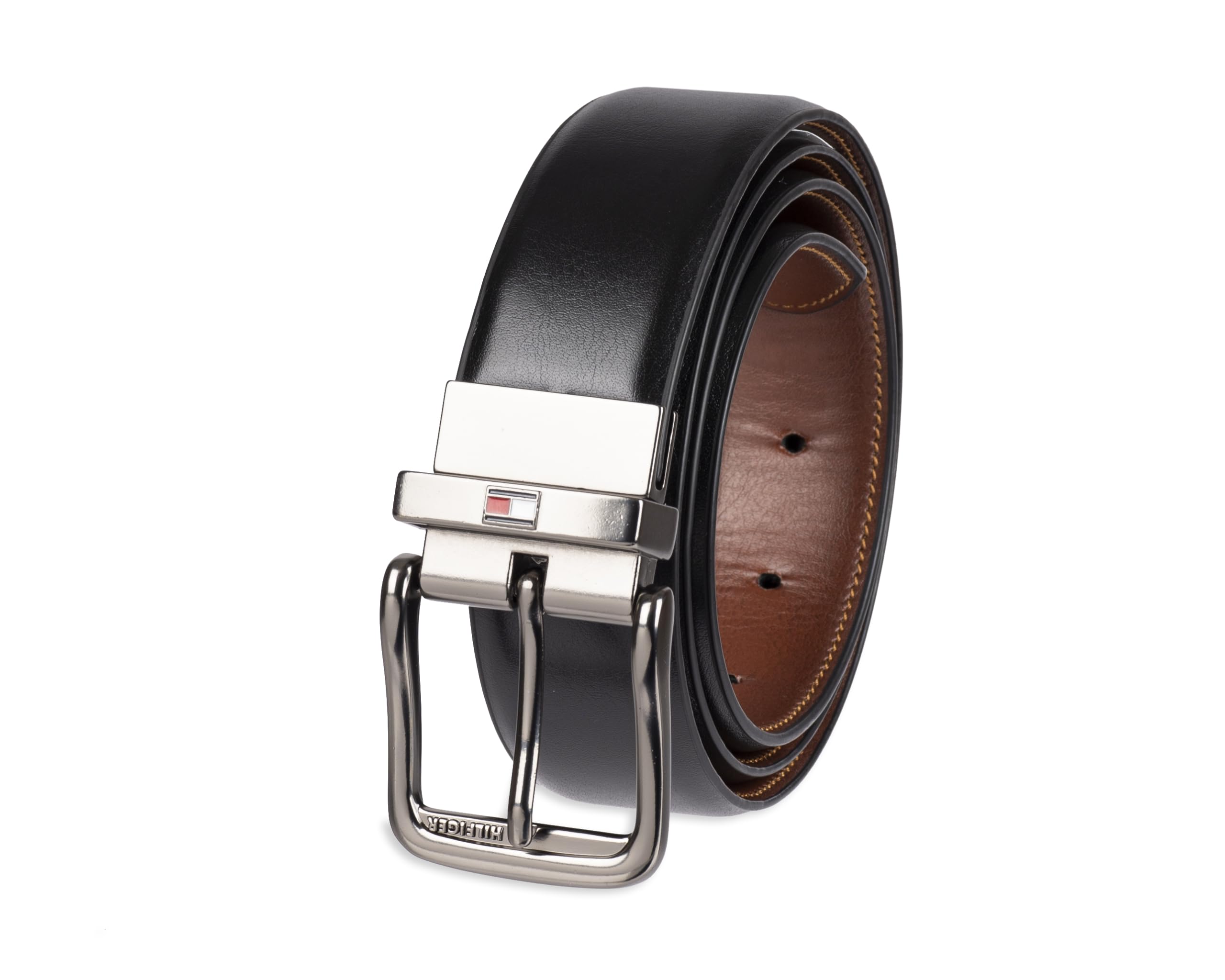 Tommy Hilfiger Men's Black/Deep Tan Reversible Belt, Large (38-40)