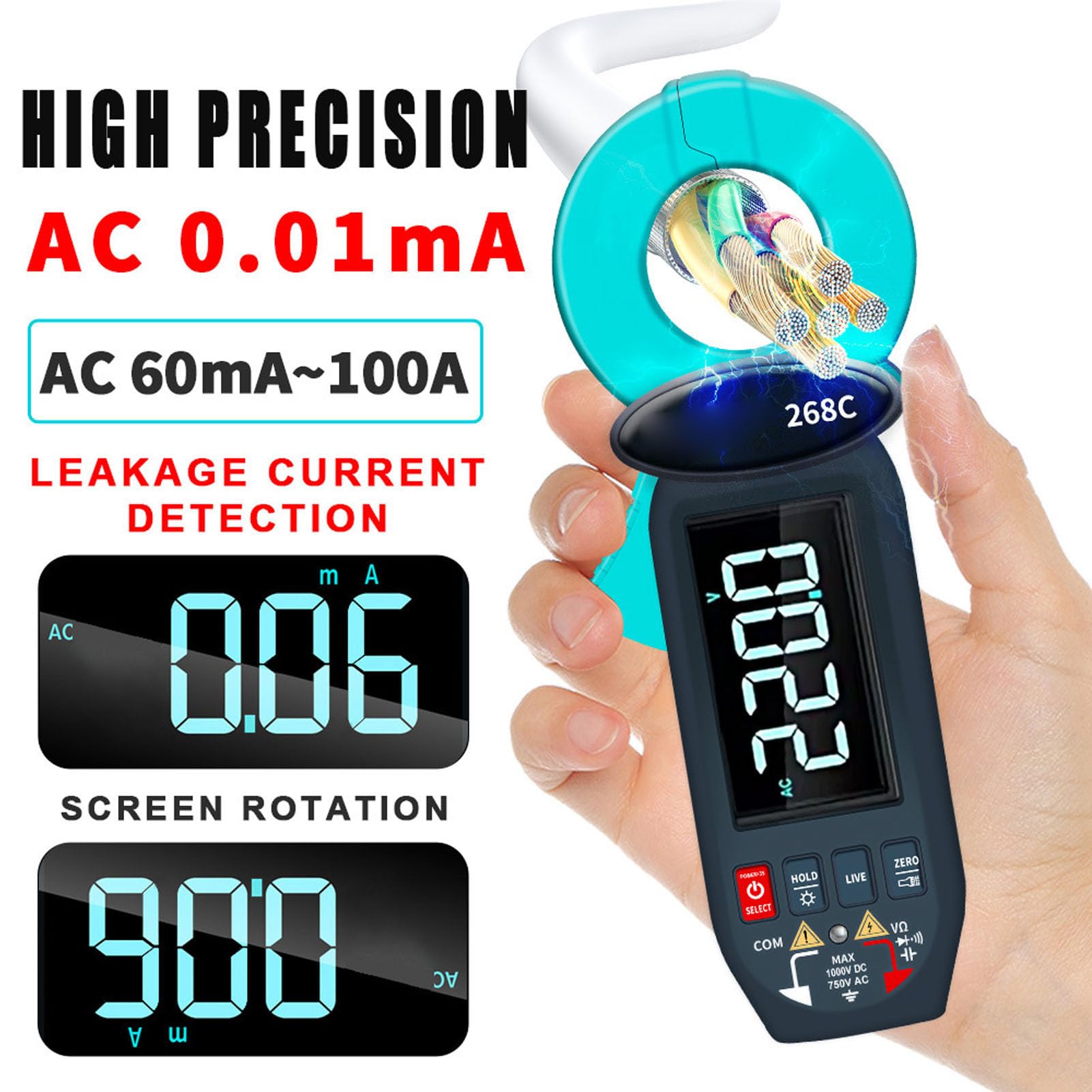 Socobeta Pince Ampèremétrique True RMS, Mesure Précise, Compacte, 5999 Points, Testeur de Tension AC DC pour électriciens, Conception Légère et Portable