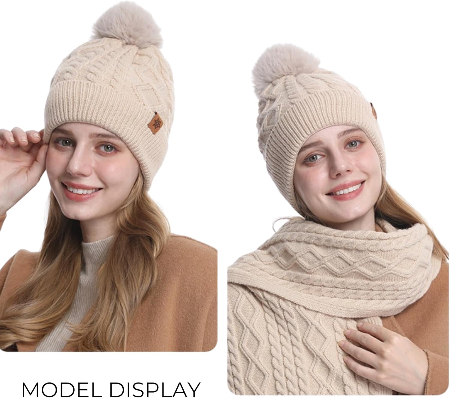 Womens Winter Beanie Hat Gloves Scarf Set Warm Fleece Knit Hat Long Scarf Gloves Touch Screen 3 in 1 Warm Gift Set - Image 2