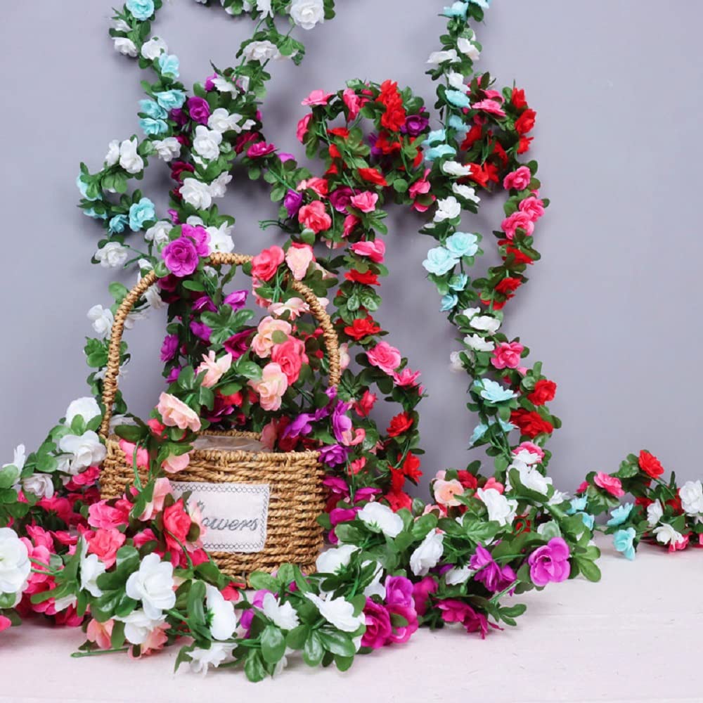 Flores falsas – 4 plantas artificiales de vid de rosas de 32.8 pies para colgar hiedra rosa para el hogar, hotel, oficina, boda, fiesta, jardín, decoración artística (blanco) 8