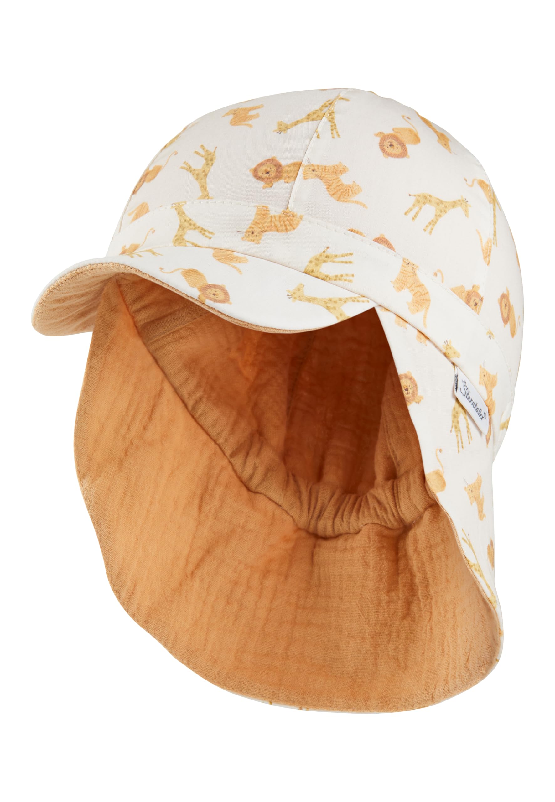 Cappello Da Sole Reversibile Sterntaler Per Bambini - Stampa Leoni E Giraffe, In Cotone Biologico, Unisex