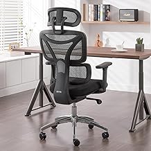 Ergonomic Office Chair, Home Office Desk Chair with Adjustable Headrest & Armrest, High Back Mesh Computer Chair with Thickened Cushion & Dynamic Lumbar Support，360° Swivel Chair for Home Office