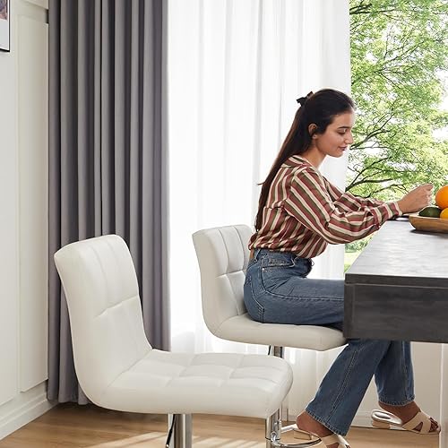 Miniatura 2 de Sweetcrispy Juego de 2 taburetes de bar, taburetes de bar giratorios ajustables de piel sintética sin brazos, altura hidráulica para mostrador de