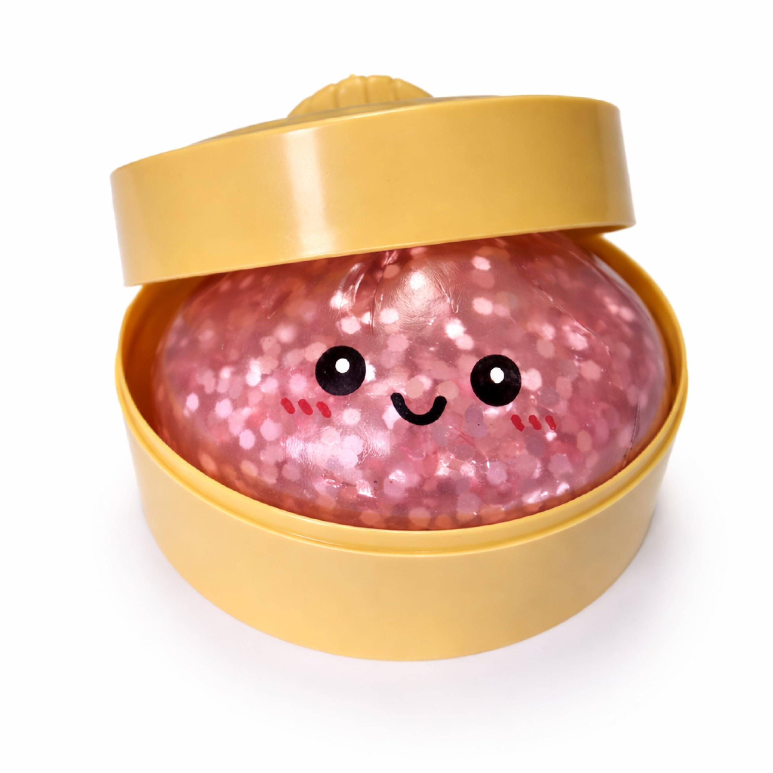 Large Dumpling Squishy Toy with Steamer Box, Pink Glitter TPR Squeeze Viral Mystery Dumpling Bao Bun Fidget Toy, Soft Dough Squishy Toys for Kids, Adults, Novelty Birthday Gift, Collectible