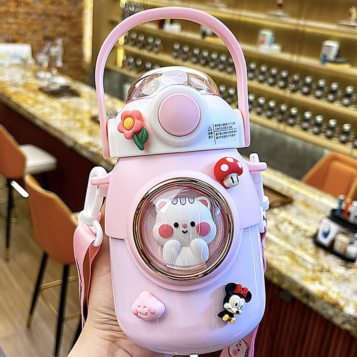 NCDUANSAN 700ML Kawaii Insulated Water Cup 316 Stainless Steel Cute Girl Outdoor Bottle Portable Straw Drinking Bottle