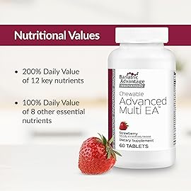 Bariatric Advantage Chewable Advanced Multi EA - High Potency Daily Multivitamin with Iron for Bariatric Surgery Patients - Strawberry Flavor - 60 Count