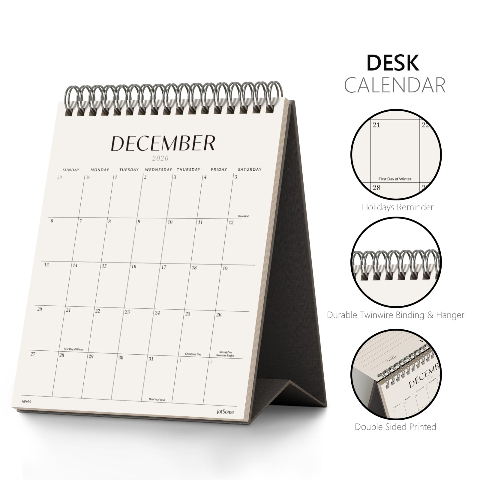 Calendario de escritorio 2026 (negro, pequeño)