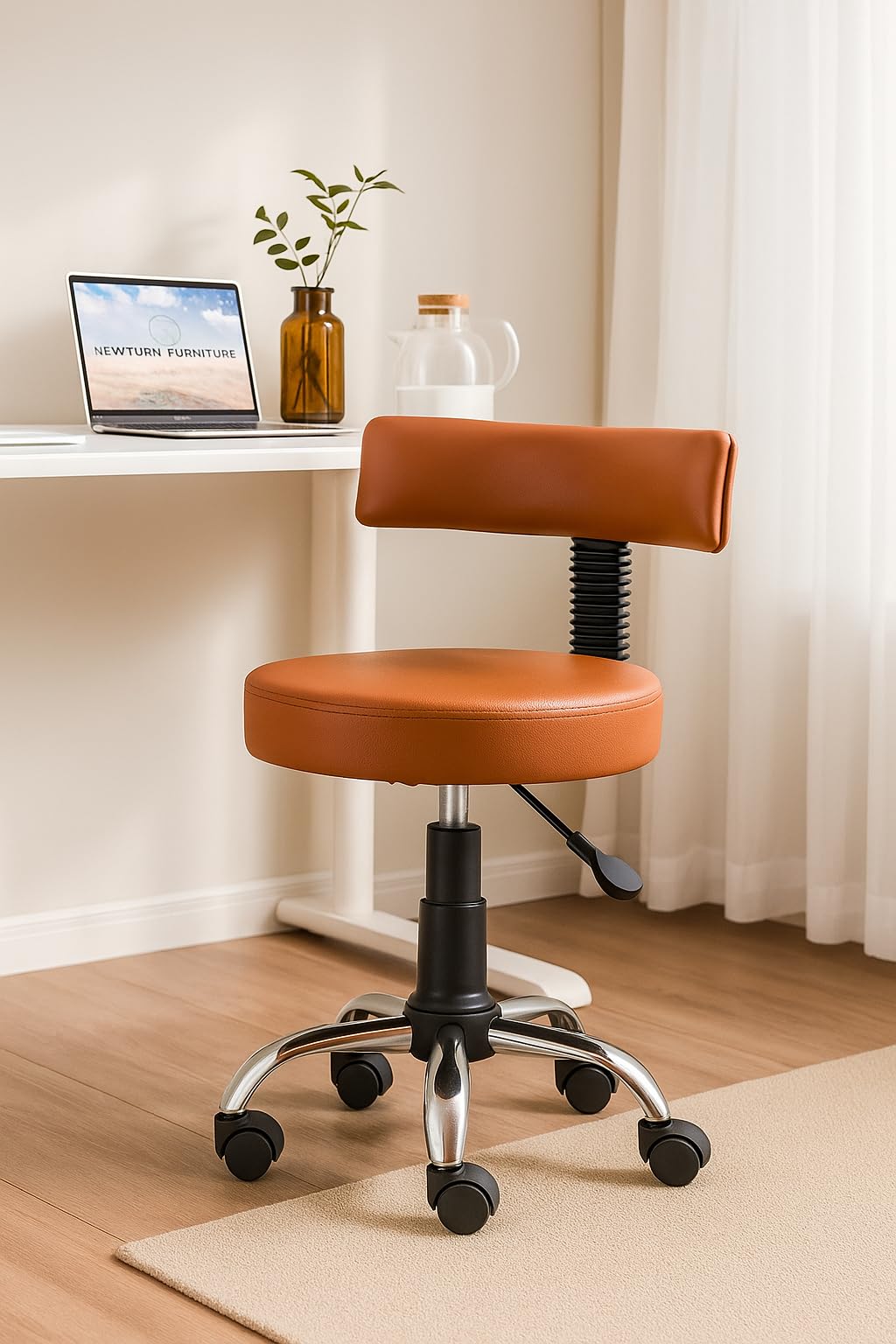 NEWTURN® Ketto Chrome Metal Stand Rolling Compact Chair Lift Swivel Stools with Fixed Rest for Home Office Beauty Salons Shops Bar Kids Study Chairs (Tan) with 1 Years Warranty (Tan)-image-13