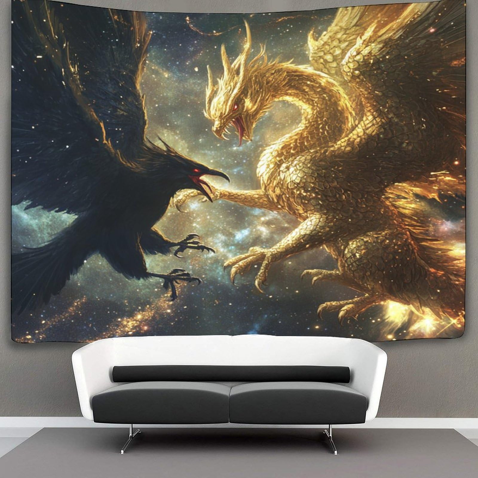 kaiyun Golden Dragon Tapestry Black Bird Tapestries 3D Tapestry Home Decorations for Room 70cmx100cm