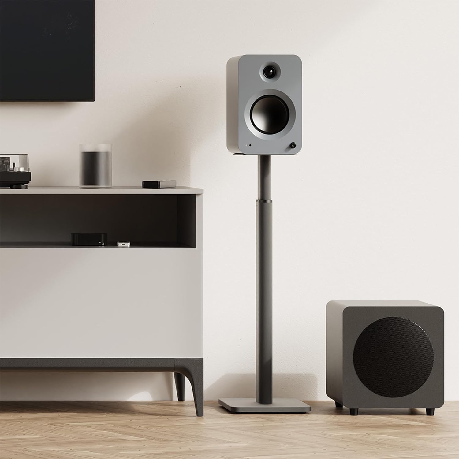 Kanto SPH Universal Height Adjustable Floor Speaker Stands for Bookshelf Speakers up to 30 lb (13.6 kg) | 24”-42” Height Adjustment | Internal Cable Management | Pair | Black - Image 2