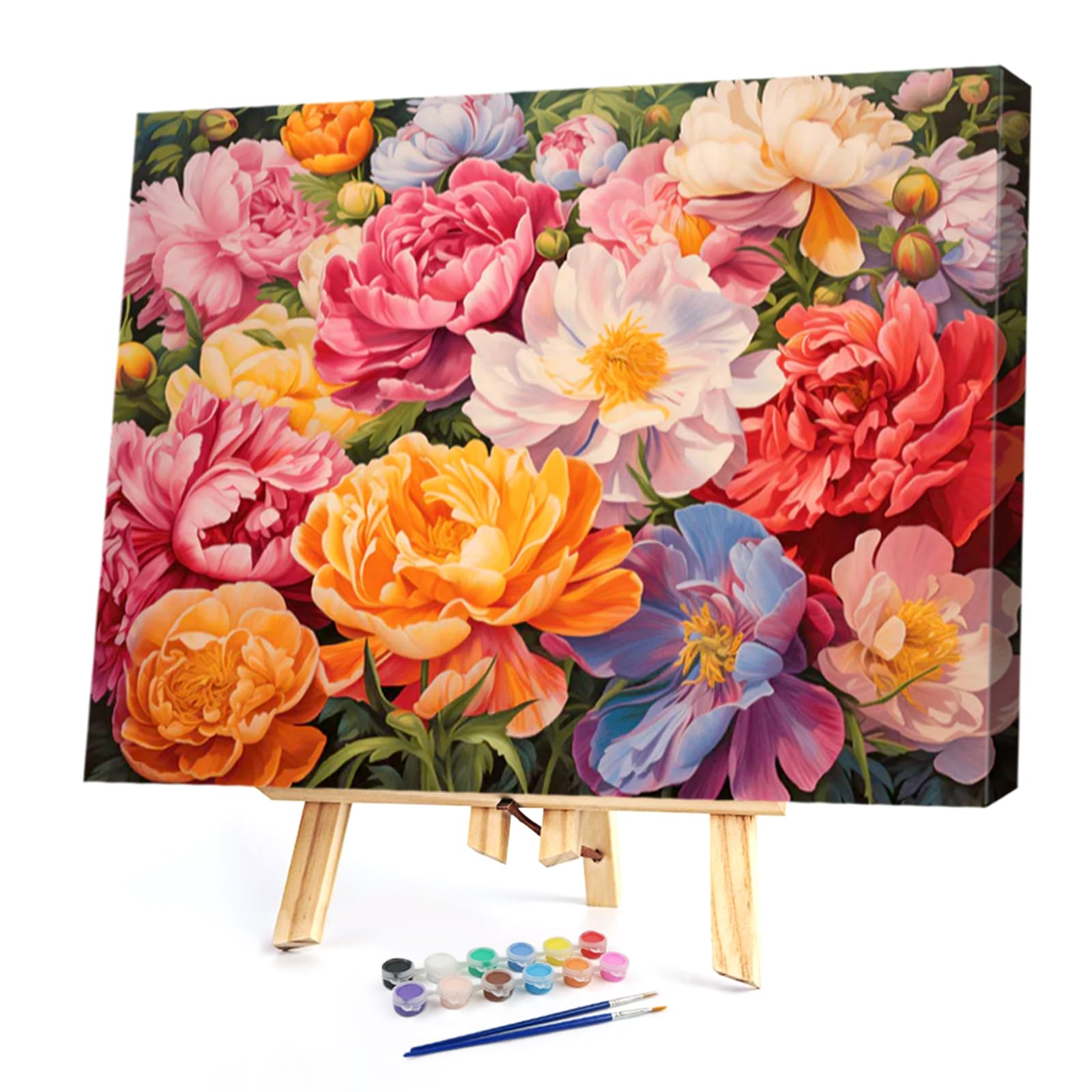 Poetrydraw Peony Glory Diy Paint By Numbers Kit On Canvas 40X30cm With Frame Oil Easy Painting By Numbers For Beginners Adults Gift Home Wall Decor (Peony Glory)